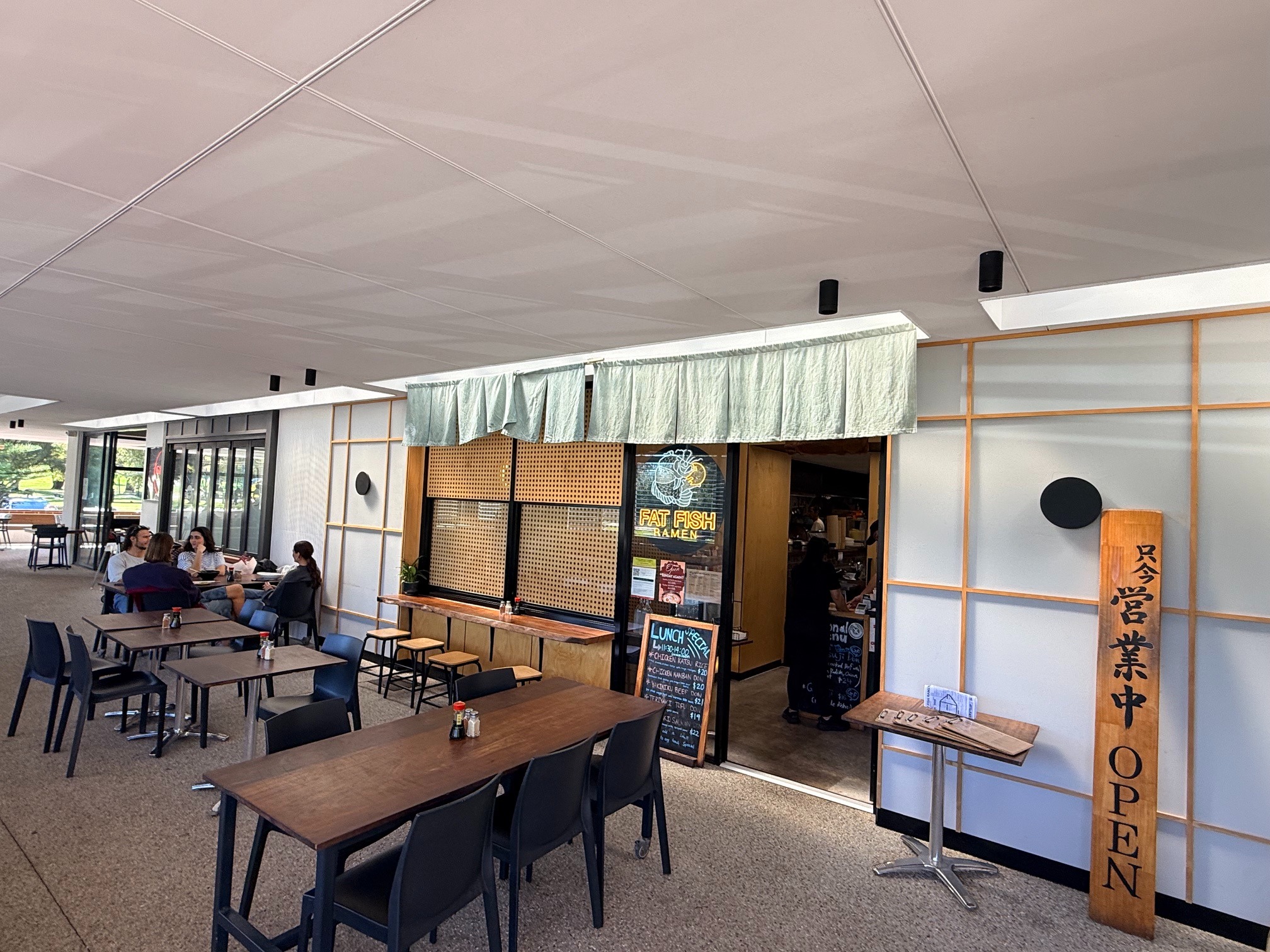 The al-fresco dining area at Fat Fish Ramen in Empire Village